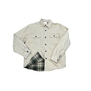 Chaps Denim Fleece Lined Button-Up Shirt Mens Size L Long Sleeve Khaki Utility